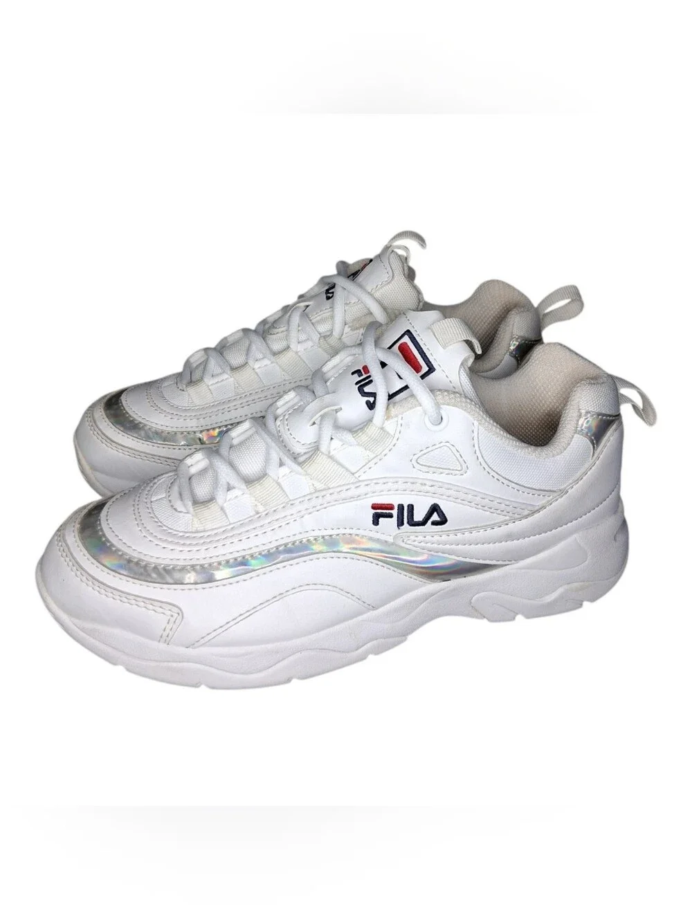 FILA Ray Shoes White Iridescent Streetwear Fashion Sneakers Women's Size 7